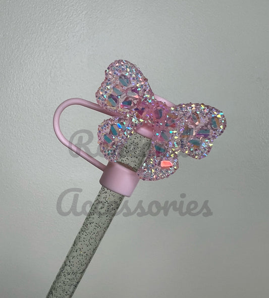 Straw Topper - Acrylic - Iridescent Bow Pink