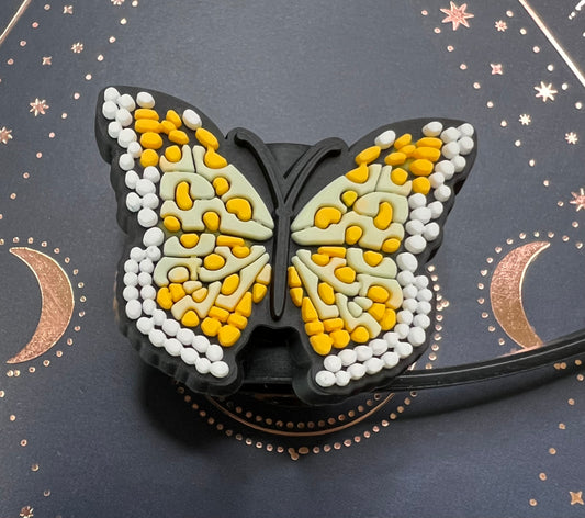 Straw Topper - Yellow/Gold Butterfly Black Attachment