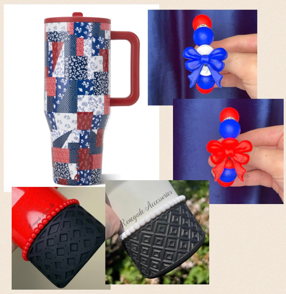 Silicone Charm - Red Bow/Quilted Americana