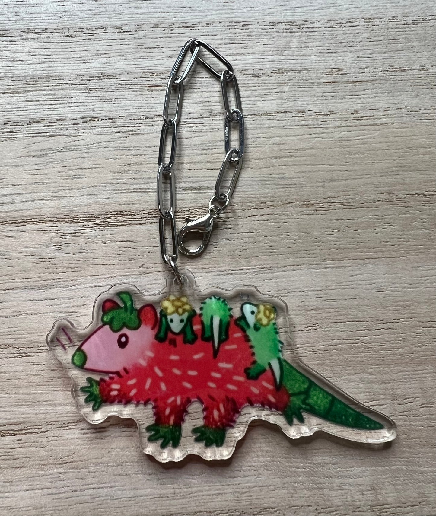 Metal Charm - Strawberry Possum - Silver - Food