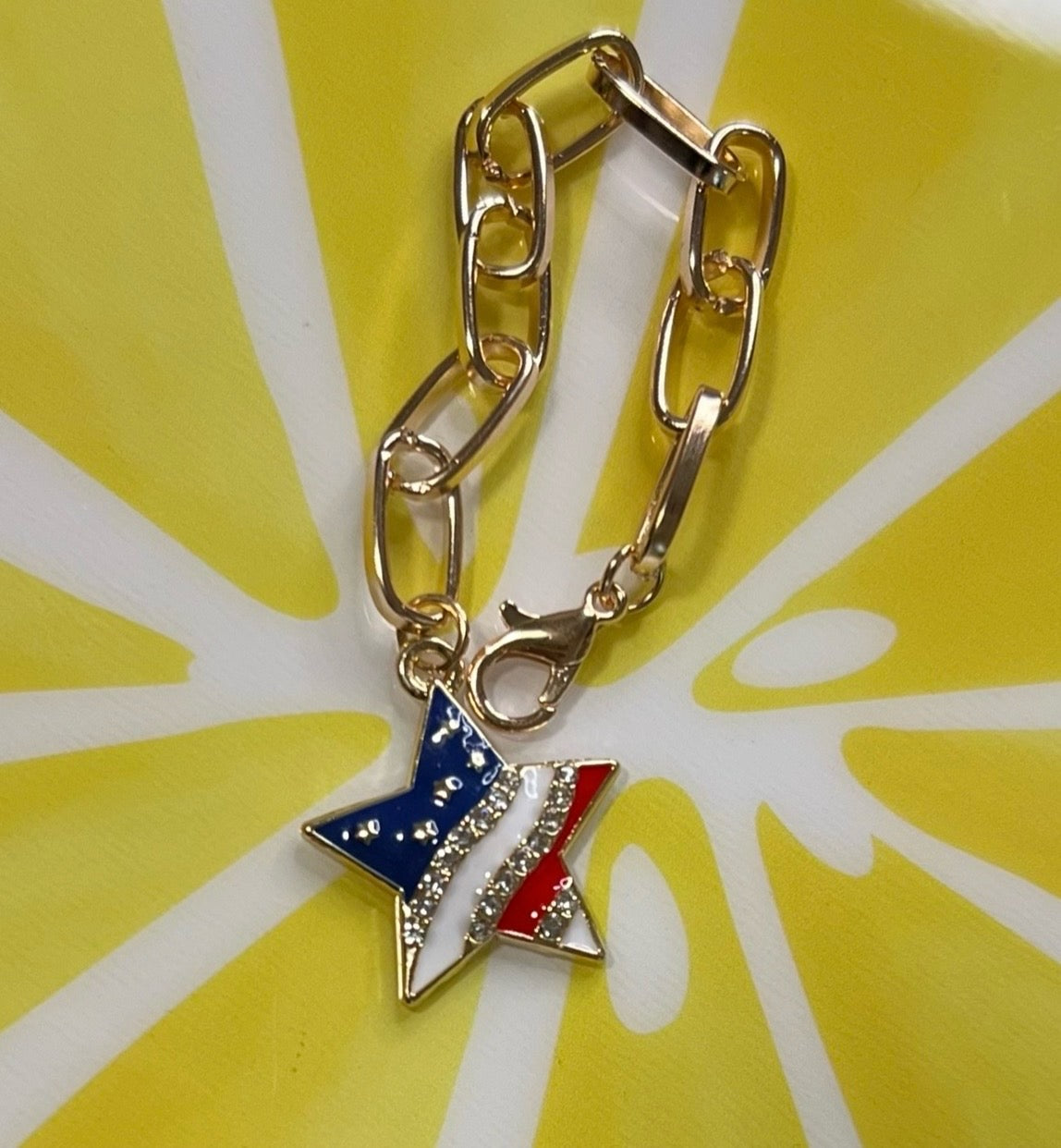 Metal Charm - Rhinestone Flag Star